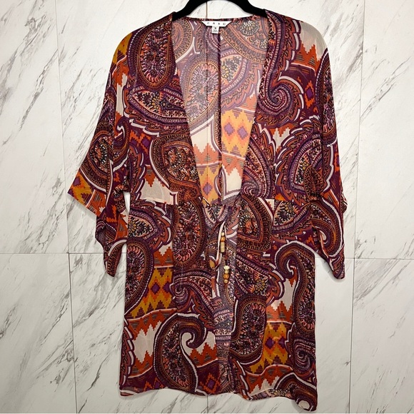 CAbi Epic Sheer Paisley Kimono Blouse Swim Cover Up Tunic Top SZ S - Picture 2 of 8